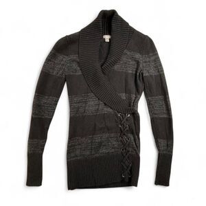 Guess Y2K Lace Up Sweater Womens XS Gray Wrap Style Knit Side Tie Top